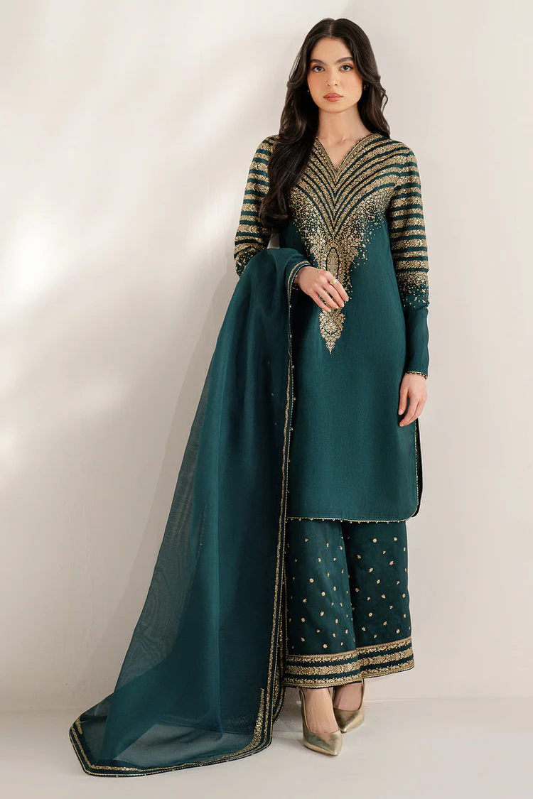 JAZMIN Silk Embroidered Dress with Organza Dupatta – 3PCS